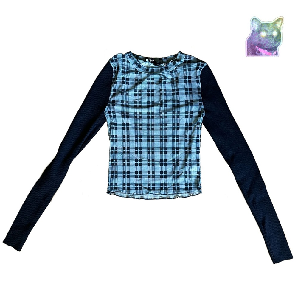 Blue Plaid Long Sleeve Top